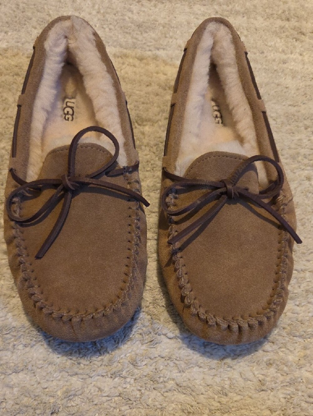 UGG Women's Tan Suede Shearling Moccasins - Picture 7 of 11